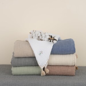 4 Layer Organic Muslin Baby Blanket, Soft Cotton Baby Swaddle, Newborn Gift for Girl or Boy, Muslin Baby Quilt image 6