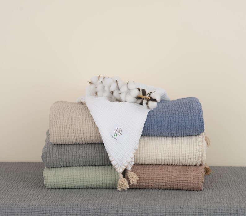 4 Layer Organic Muslin Baby Blanket, Soft Cotton Baby Swaddle, Newborn Gift for Girl or Boy, Muslin Baby Quilt image 6