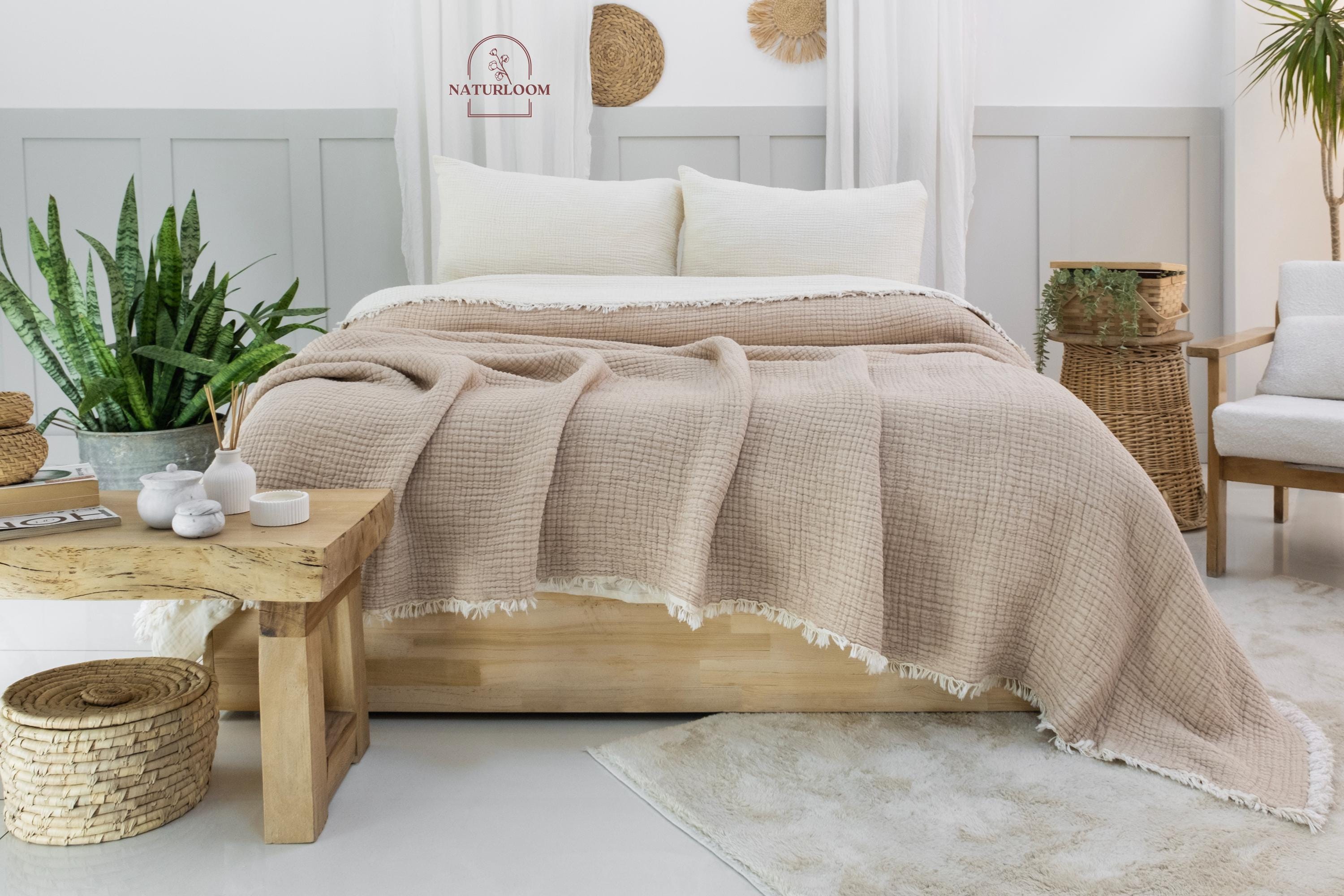 Edredón de muselina tamaño king de 8 capas, edredón de muselina con certificación GOTS, manta con peso, edredón de algodón suave, regalo de inauguración de la casa, ropa de cama bohemia