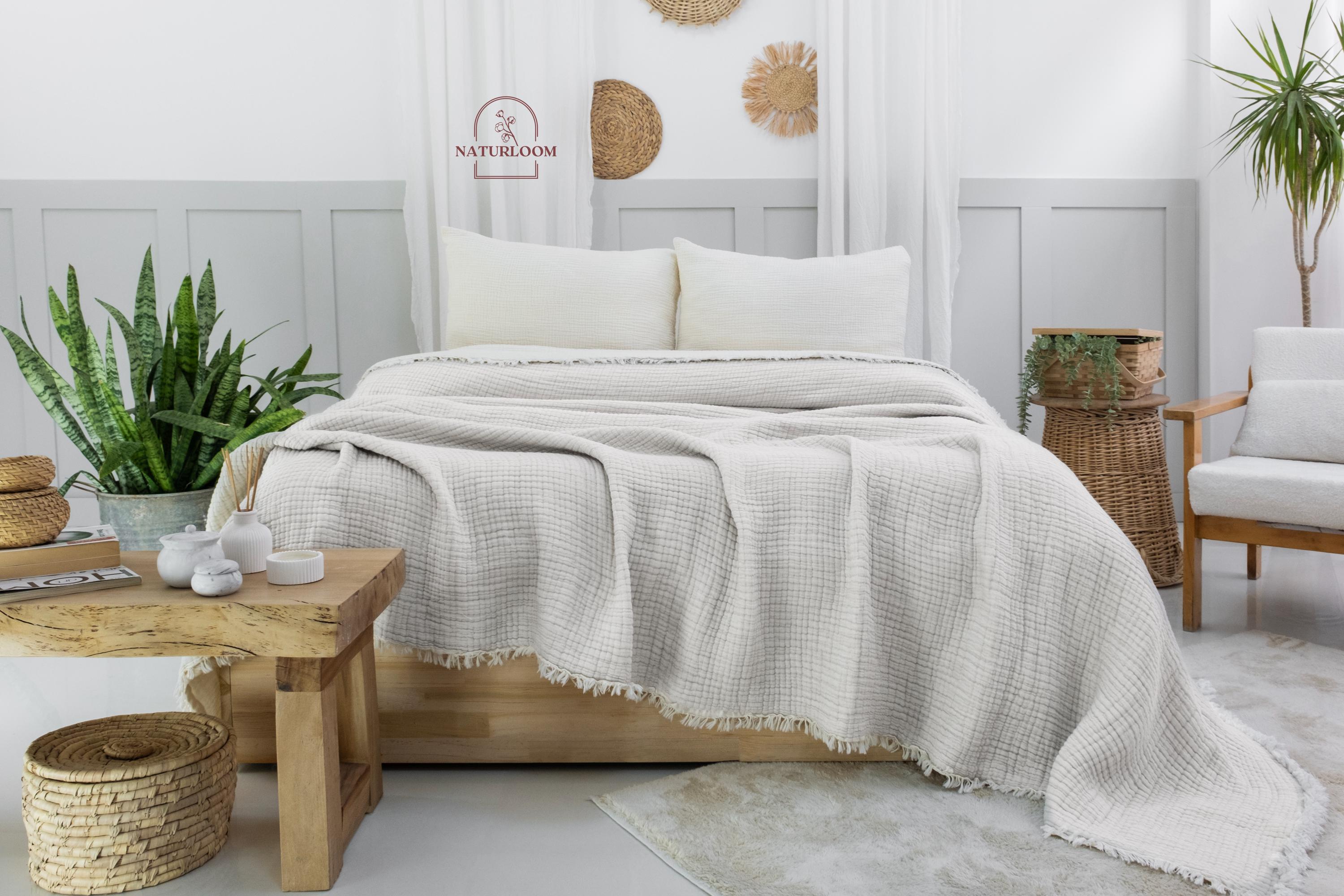 8 Layer Muslin King Size Quilt, GOTS Certified Cotton Quilt, Muslin Comforter, Thick Gauze Quilt, Housewarming Gift, Thanksgiving Gift