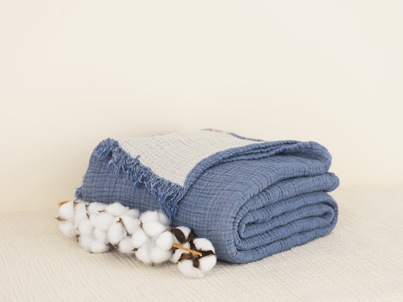 Soft Organic Cotton Gauze Blanket, Muslin King Queen Bedspread, Muslin Throw Blanket image 5