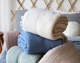 Soft Organic Cotton Gauze Blanket, Muslin King Queen Bedspread, Muslin Throw Blanket