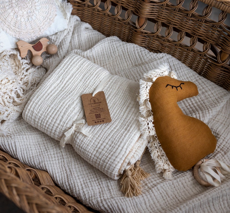 4 Layer Organic Muslin Baby Blanket, Soft Cotton Baby Swaddle, Newborn Gift for Girl or Boy, Muslin Baby Quilt image 5