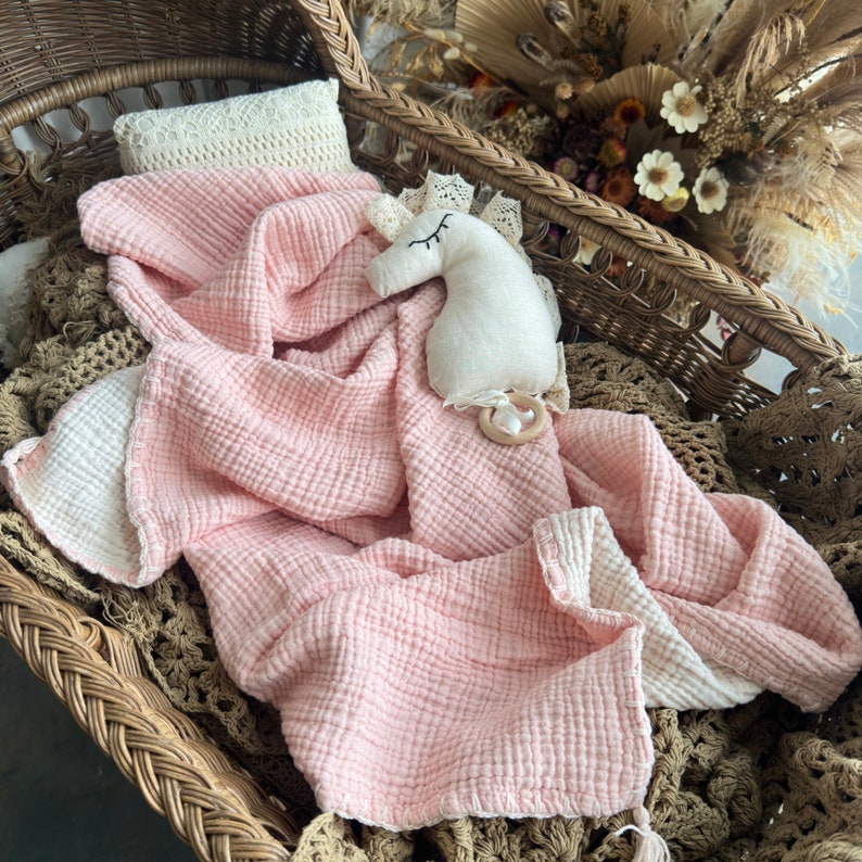 4 Layer Organic Muslin Baby Blanket, Soft Cotton Baby Swaddle, Newborn Gift for Girl or Boy, Muslin Baby Quilt image 3