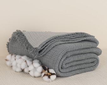 Soft 4 Layers Gauze, Muslin Bedcover, Organic Cotton Throw Blanket, King, Queen, Twin, Toddler, Baby Blankets