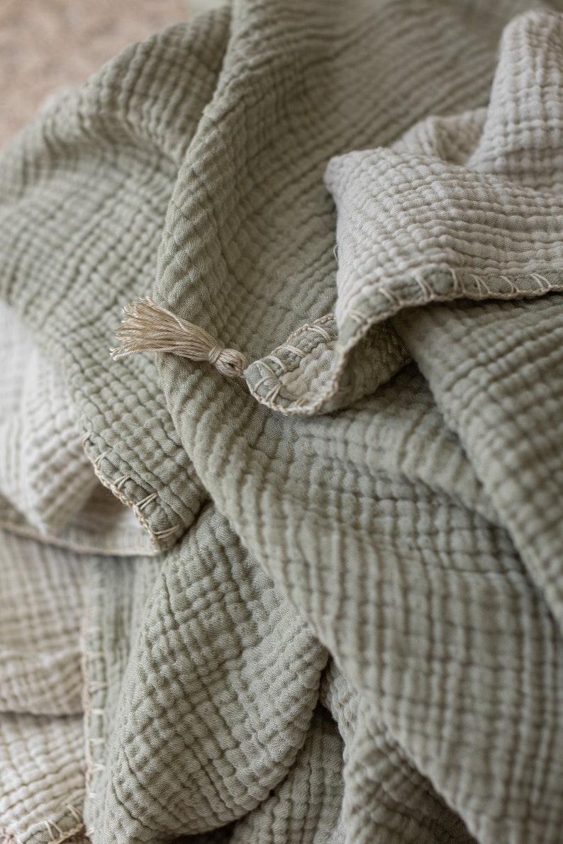 4 Layer Organic Muslin Baby Blanket, Soft Cotton Baby Swaddle, Newborn Gift for Girl or Boy, Muslin Baby Quilt image 10