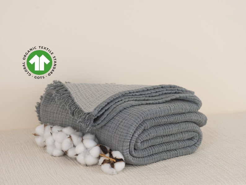 Soft Organic Cotton Gauze Blanket, Muslin King Queen Bedspread, Muslin Throw Blanket image 3