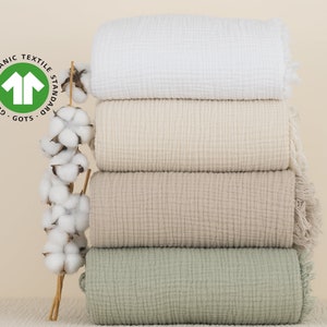 Soft Organic Certified Cotton Muslin Blanket, 4 Layer Gauze California King, Queen Twin Bedspread, Muslin Throw Blanket