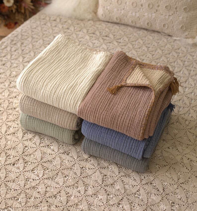 4 Layer Organic Muslin Baby Blanket, Soft Cotton Baby Swaddle, Newborn Gift for Girl or Boy, Muslin Baby Quilt image 8