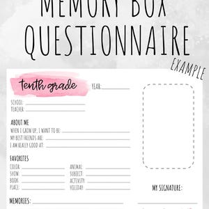School Years Memory Box Pages | Child Keepsake | Baby Shower Gift | Gifts for Mom | Pink School Years Questionnaire Sheets with Divider Tabs