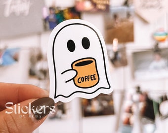 Gespenst mit Kaffee Sticker. Gespenst Sticker. Spooky Ghost Sticker