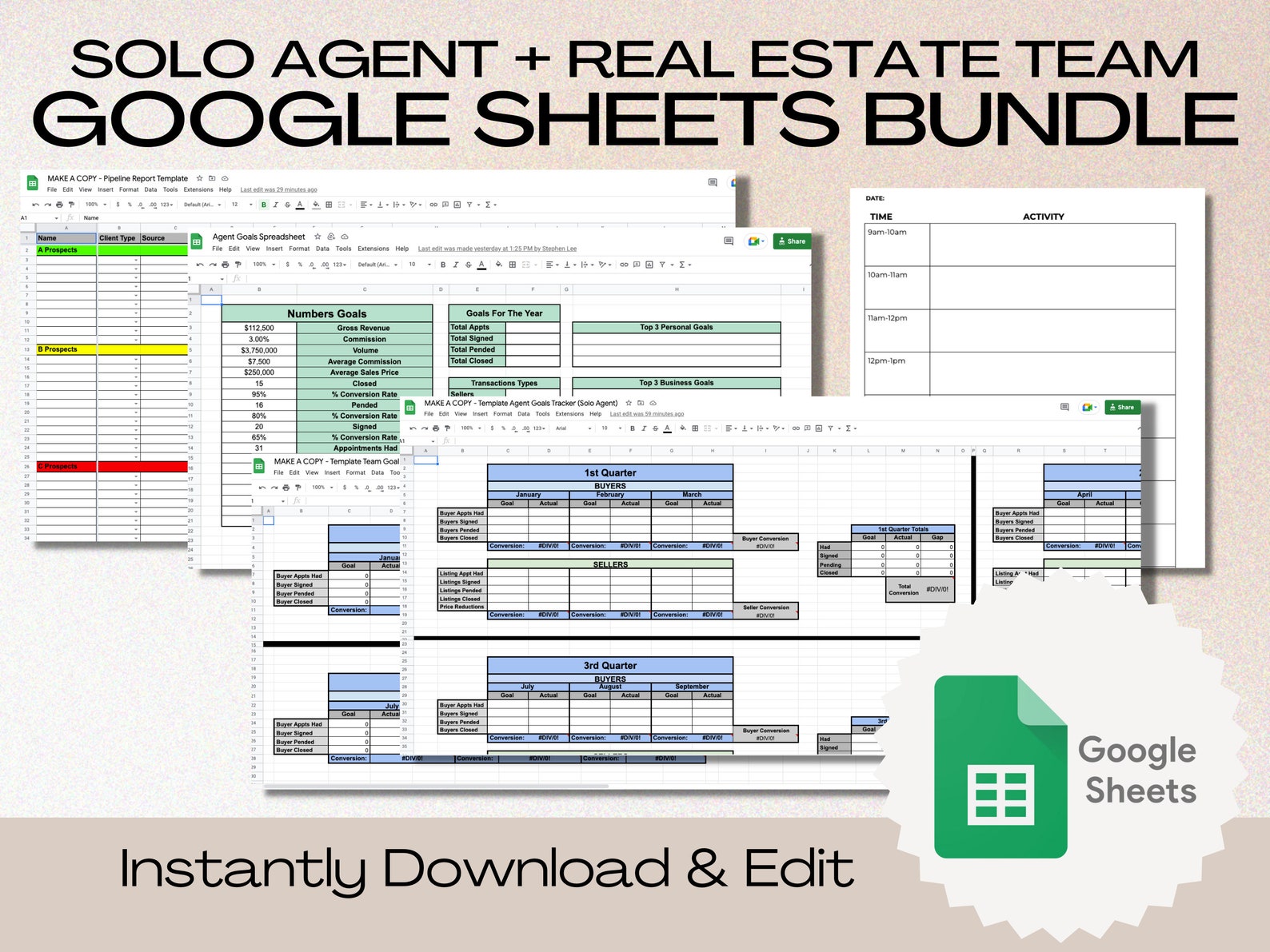 Real Estate Agent Goals Templates Real Estate Business CRM Pipeline Template Instant Download