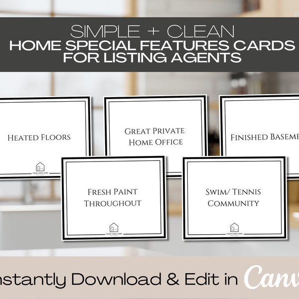 Real Estate Business Home Special Features Cards Template | Edit in Canva | Listing Agent Resources | Real Estate Agent | Home Details Cards