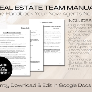 Real Estate Team Handbook | Real Estate Business Manual Template | Instant Download Google Docs for Real Estate Teams | Team Lead Handbook