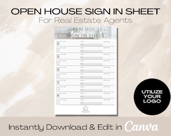 Real Estate Business Open House Sign In Sheet | Neue Agentenressourcen | Real Estate Team Open House Ressource | In Canva bearbeiten | Immobilien
