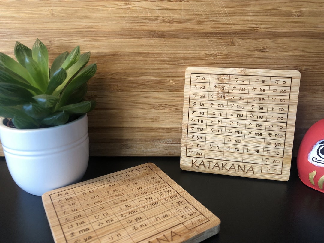 Bamboo Coaster With Hiragana and Katakana Painting Etsy