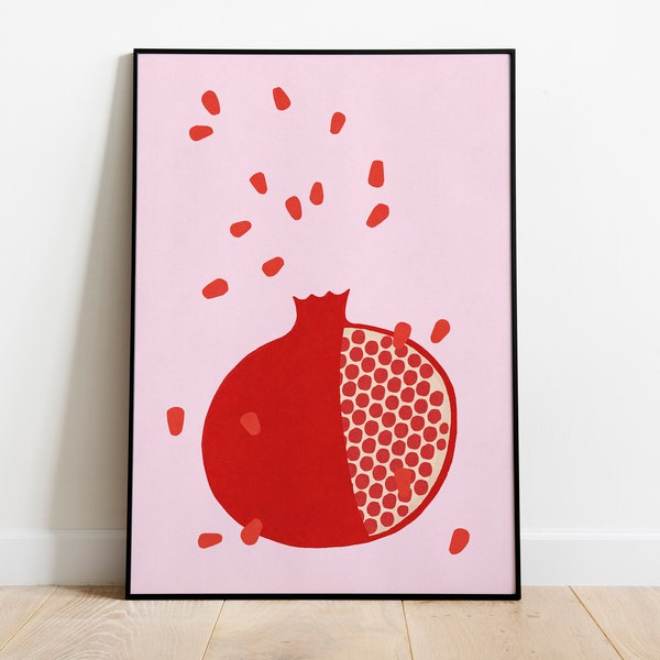 Printable Art Print Illustration, Pomegranate Party Confetti Fruit Poster, Illustrated Artwork, Digital Download