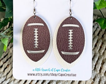 Double Layer Faux Leather Earrings | Football Jewelry | Customized Colors | Lightweight Dangle Earrings