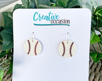 Faux Leather Earrings | Baseball "Minis" Jewelry | Faux Leather and HTV | Lightweight Dangle Earrings