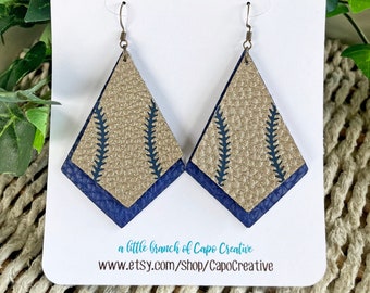 Faux Leather Earrings | Baseball "Kites" Jewelry | Customized Colors | Faux Leather and HTV | Lightweight Dangle Earrings