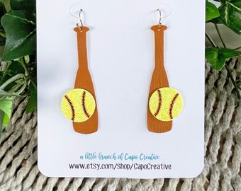 Faux Leather Earrings | Softball Jewelry | Customized Colors | Faux Leather and HTV | Glow in the Dark | Lightweight Dangle Earrings