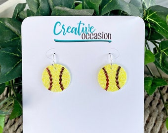 Faux Leather Earrings | Softball "Minis" Jewelry | Faux Leather and HTV | Glow in the Dark Jewelry | Lightweight Dangle Earrings
