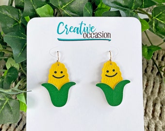 Faux Leather Earrings | Cute Corn Cobs | Customized Fall Jewelry | Yellow and Green | Faux Leather and HTV | Lightweight Dangle Earrings