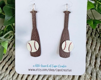 Faux Leather Earrings | Baseball Jewelry | Customized Colors | Faux Leather and HTV | Lightweight Dangle Earrings