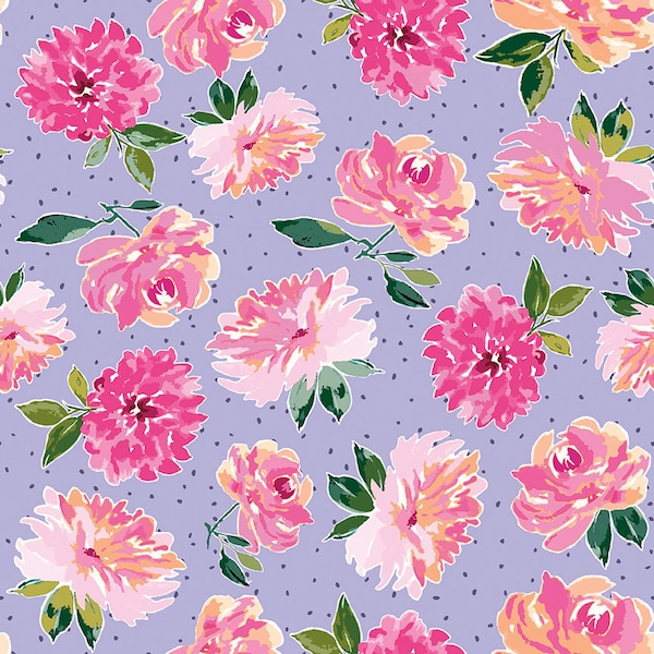 Lucy June Lilac Flowers by Riley Blake Designs. 100% Cotton