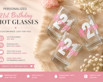 Copo de Shot Personalizado para Aniversário de 21 Anos, Copo de Shot com Nome Personalizado para Lembrancinha de Festa, Presente de Aniversário de 21 Anos, Copo de Shot para Aniversário de Vinte e Um Anos