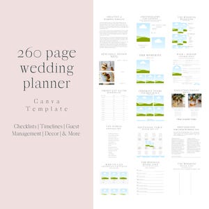 Planificador de bodas Canva / Plantilla de planificador de bodas / Planificador de bodas de 260 páginas / Plantilla de tablero de estado de ánimo / Planificador de bodas digital
