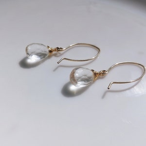 Handmade Rock Crystal Drop Earrings - Gold or Silver - April Birthstone - Personalized Jewelry with Natural Gemstones