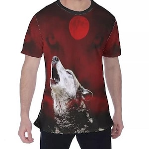 Custom Streetwear Wolf Moon Graphic T-Shirt, Wolf Howling at Moon, Wildlife Shirt, White Wolf, Werewolf, Blood Moon, Werewolf Graphic Tee