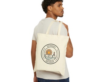 Petoskey Michigan Logo Cotton Canvas Tote Bag