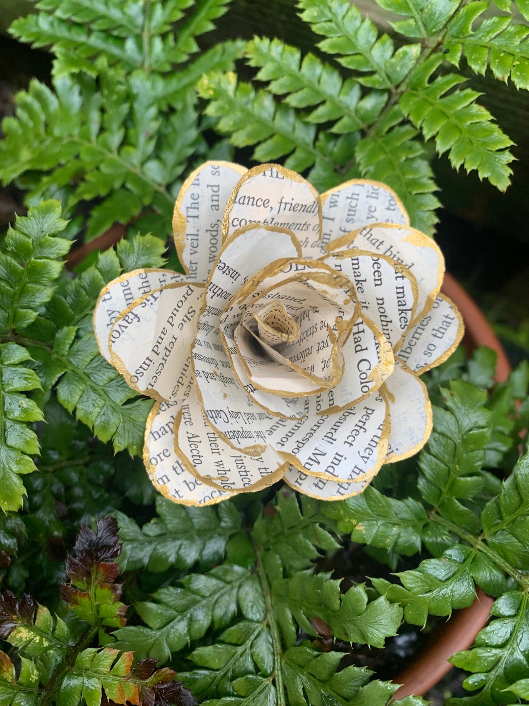Gold Tipped Stemmed Book Page Roses - Etsy