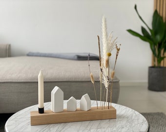 minimalist flower bar for dried flowers and Raysin house decoration with candle holder made of solid oak wood flower board