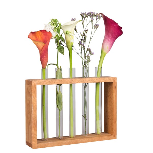 Test tube flower stand from wood