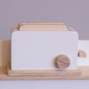 Toaster with 2 slices of bread pretend play wooden toy, Gift for Kids