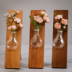 Test tube vase JASMIN Wooden stand decoration Gift idea in 5 colors