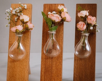 Test tube vase JASMIN Wooden stand decoration Gift idea in 5 colors