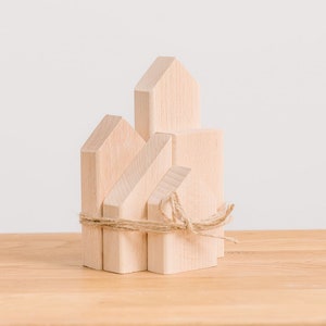 Set of 5 wooden house blocks massive beech unpainted DIY, Gift For Kids