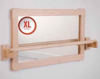 Montessori Extra BIG Mirror with Extra LONG Pull up Wooden bar