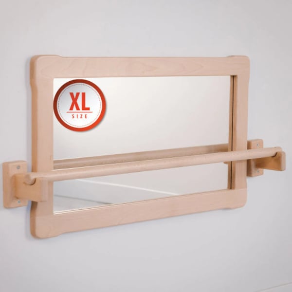 Miroir extra-large Montessori avec barre de traction extra-longue en bois