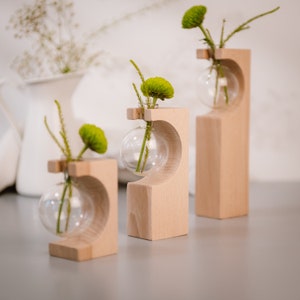 Test tube vase Wooden stand decoration Gift idea natural beech wood color