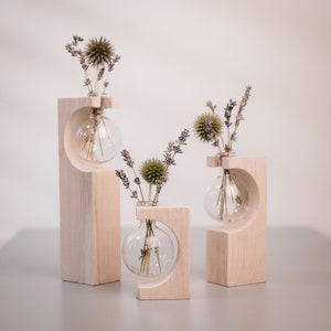 Test tube vase Wooden stand decoration Gift idea in white