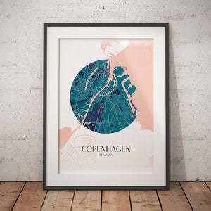 Affiche minimaliste de la carte du cercle de Copenhague - Papier mat de qualité supérieure