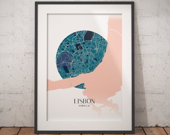 Lisbon Circle Map Minimalist Poster - Premium Matte Paper