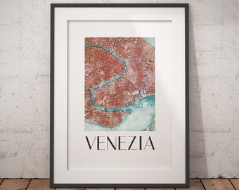 Póster de mapa aéreo de Venecia - Papel mate premium