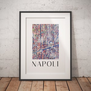 Plakat z mapą lotniczą Neapolu - papier matowy Premium