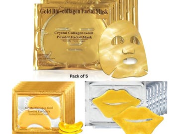 24K Gold Collagen Face, Lip, Under Eye Masks (15pcs Set) Anti-Aging Hydrating Skincare